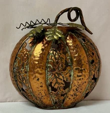TII Collections 11 Inches Tall Orange And Gold Metal Pumpkin