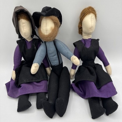 Vintage Amish Dolls No Face Hand Made Folk Art Decorations Family Lot 3 Size 12 