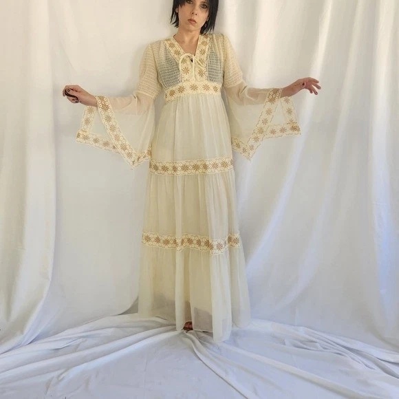 knee length dresses for ladies 70s Style Boho Skirt with Bell Sleeve Top Blue/Brown / Skirt Only / One Size