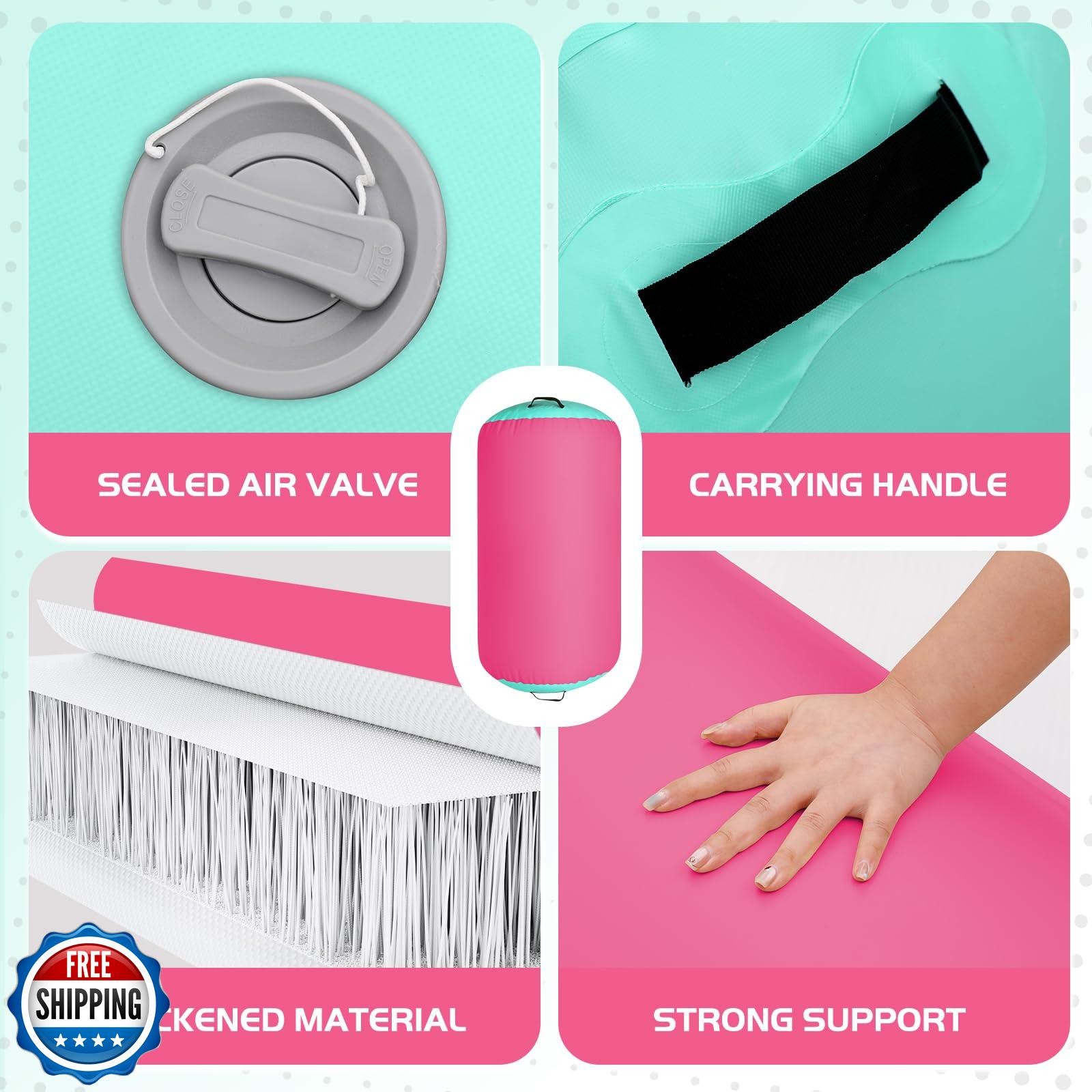 KIKILIVE Inflatable Gymnastics Air Roller Barrel Pink Green 47x35