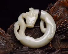 Certified Natural Qing Dynasty Hetian Jade carving Exquisite Dragon Statue11243