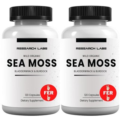 Organic Sea Moss Capsules, Irish Sea Moss, bladderwrack & Burdock Root 240 Pills