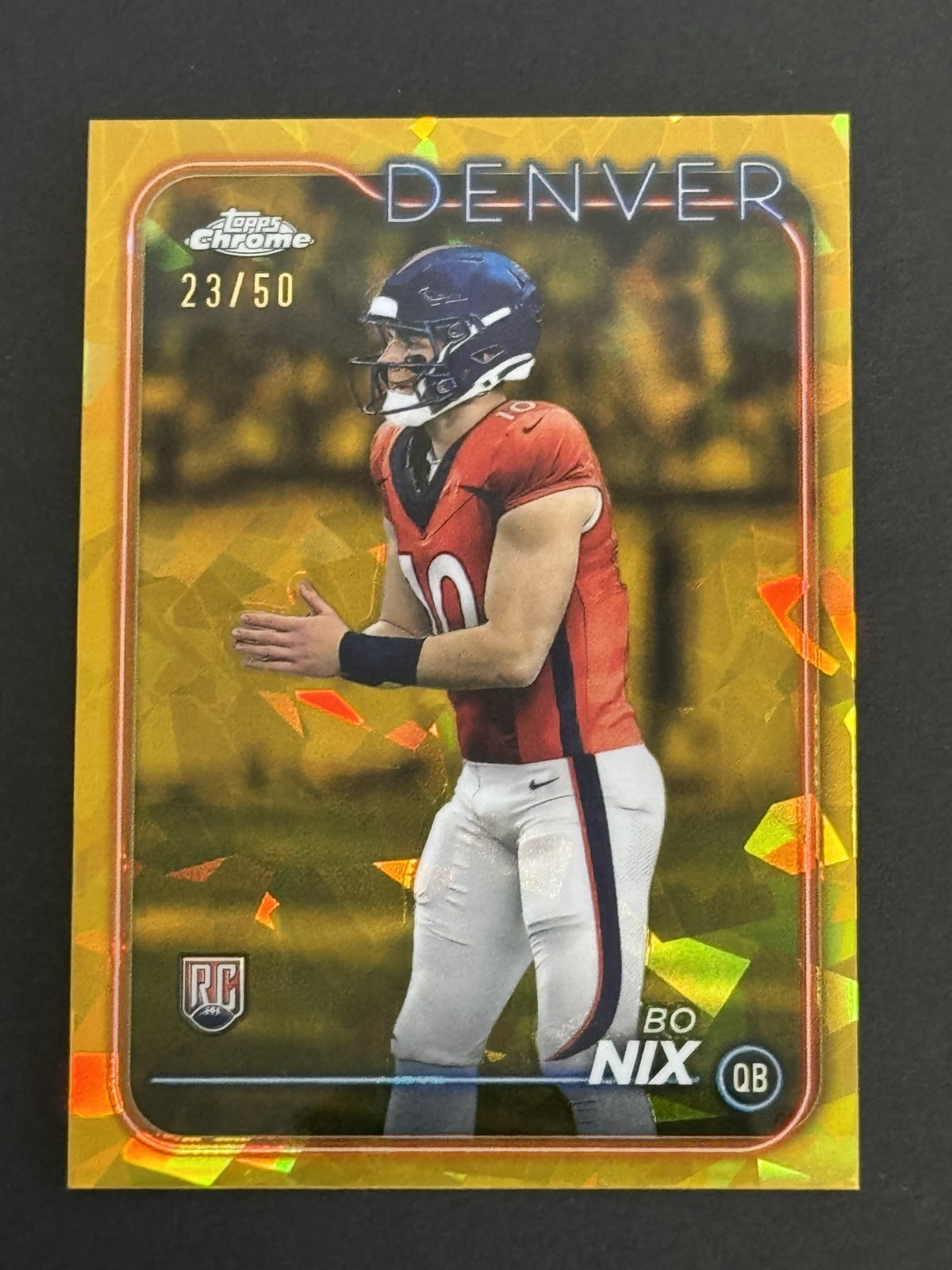 Bo Nix 2024 Topps Chrome Sapphire GOLD CRACKED ICE PRIZM RC #ed 23/50