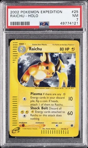2002 POKEMON EXPEDITION #25 RAICHU-HOLO PSA 7