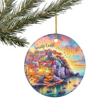 Amalfi Coast Italy Christmas Ornament, Watercolor Amalfi Coast Travel Souvenir