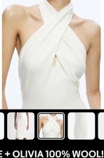 ALICE + OLIVIA 100% WOOL! Twist Halter Neck SueEllen Midi Dress Ecru White NWT