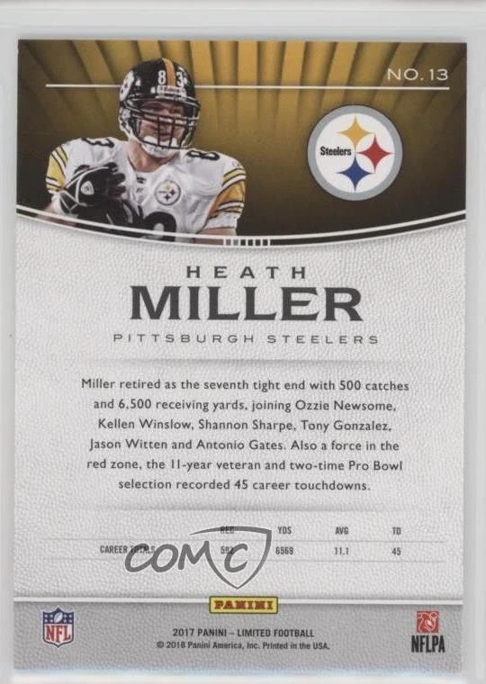 2017 Panini Limited Heath Miller #13 - Image 2 of 2