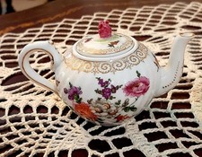 Limoges Mini Floral Porcelain Teapot w/ Lid, White Gold Trim, 4 oz