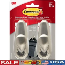 Large Metal Wall Hooks Adhesive Strips Holds Up to 5lbs Damage Free Mounting New