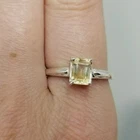 Vintage Sterling Silver Pale Yellow Emerald Cut Stone Ring Size 7 1/2 Band