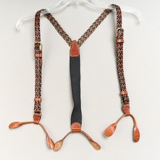 Braided Leather Suspenders Brown Black Adjustable Button Style Y-Back Turkey