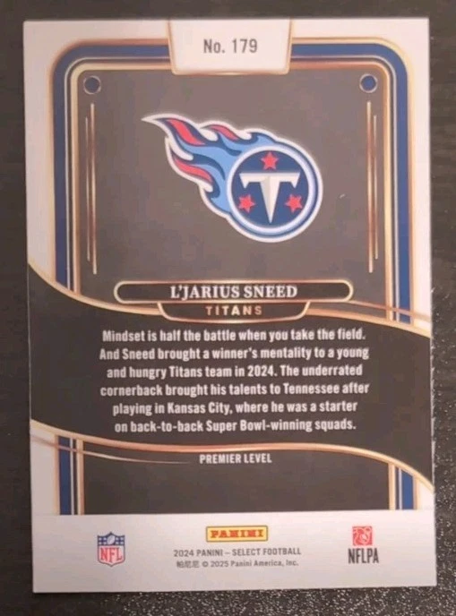 L'Jarius Sneed #179 2024 Panini Select Base Card Premier Level Titans - Image 2 of 3