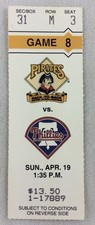 MLB 1992 04/19 Philadelphia at Pittsburgh Pirates Ticket Stub-Gary Varsho HR