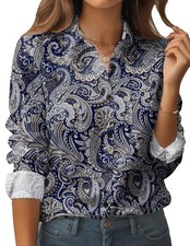 Women's Floral Printed Button Down Shirt Long Sleeve Business Casual Blouse