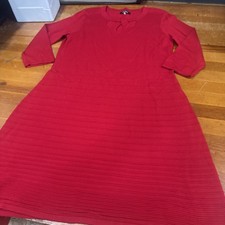 Nine West Sweater Dress Women’s XL Round Neck 3/4 Sleeve Knee L Cutout Red