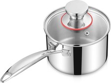 Homikit Stielkasserolle, 3-Lagen Edeastahl 14cm Kasserolle mit Glasdeckel - 1,4L