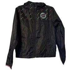 EUC Santa Cruz Adult Windbreaker Hoodie Lined Jacket Black Skater Size Large b6