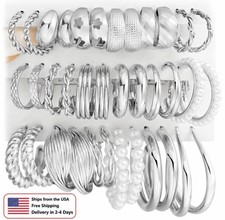 18 Pairs silver Plated Hoop Earrings Set Women Statement Open