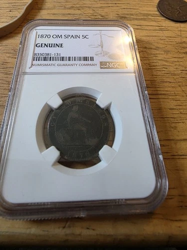 1870 OM Spain 5 Centimos NGC Genuine - C3488