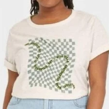 Universal Thread Shirt Womens Size Small Short Sleeve Journey Life Checker Cream