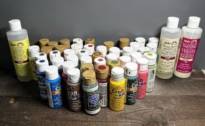 Lot Of 43 Acryic Paints &Floating Medivm, Crackle Mediun, Varnish