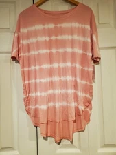 Time & Tru Crewneck Tunic Tshirt Large 12/14 NEW  Pink White dusty rose Tie Dye
