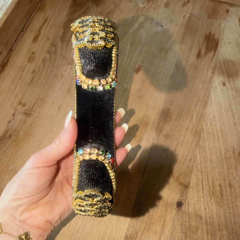 Diadema hecha a mano FABULOSA de vidrio con estrás BLING de terciopelo negro pieza de pasarela WOW Foto 4 de 4