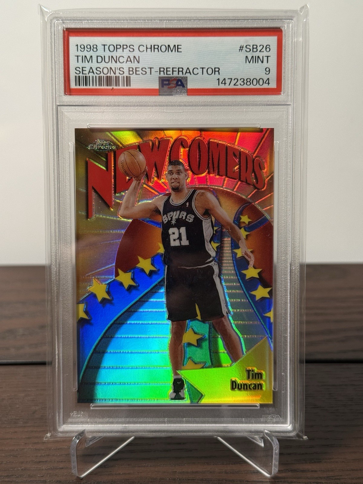 1998-99 Topps Chrome Tim Duncan Season’s Best Refractor #SB26 PSA 9 Mint Vintage