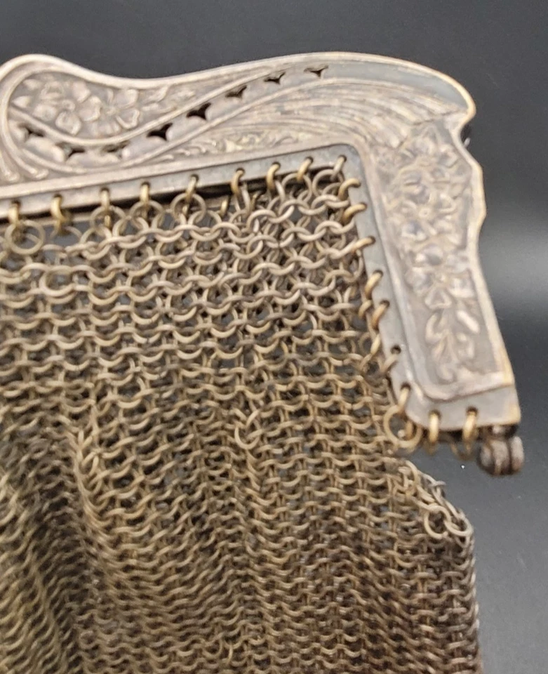 ArtNouveau German Silver Mesh Purse Hand Linked Chainmail Bag c.1900-1915 Fringe - Image 2 of 4