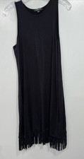 RALPH LAUREN Black Viscose French Terry Fringed Hem Sleeveless Packable Dress S