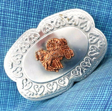 Western Frontier Covered Wagon Belt Buckle Pressed Metal Vtg Hong Kong .TWY491