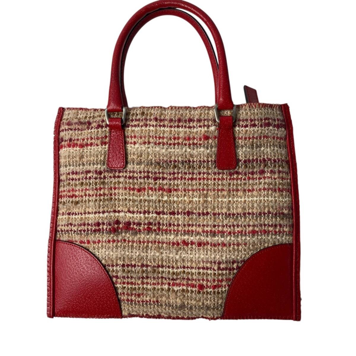 Prada Tweed Leather Shoulder Bag Triangle Logo Plate Vintage Authentic thumbnail 2