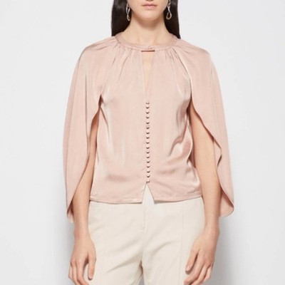 Jonathan Simkhai Audrey Fluid Satin Button-Up Blouse Cape NWT Pink Size XS