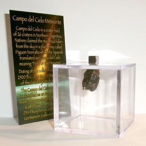 Meteorite and Display Cube 6.3 gram Genuine Campo del Cielo Meteorite with COA