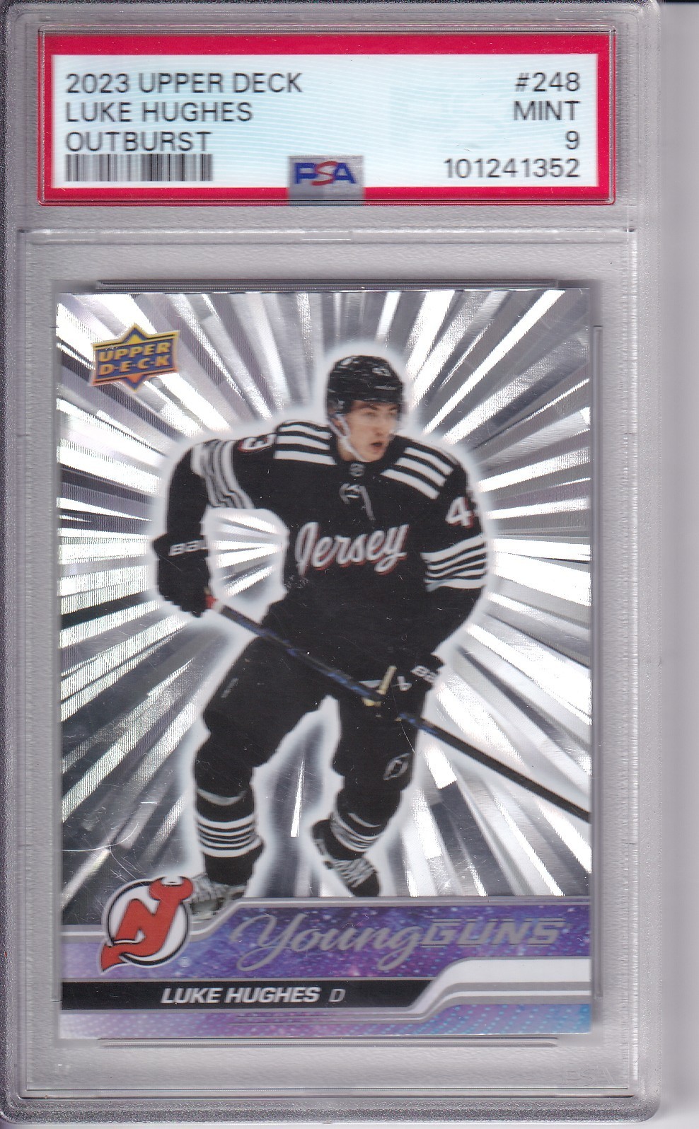2023 Upper Deck Hockey Young Guns #248 Luke Hughes Outburst Silver PSA 9 RC