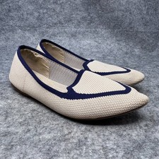 BIRDIES Blackbird Washable Flats Womens Size 8 Eggshell Beige Navy Blue