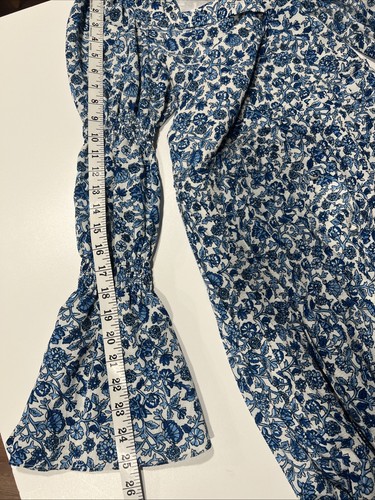 MICHAEL KORS Dress size M Pleated Long Balloon Sleeve Blue White Floral Button - Picture 17 of 17