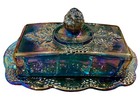 FREE SHIPPING VTG Indiana Iridescent Blue Carnival Glass HarvestGrape ButterDish