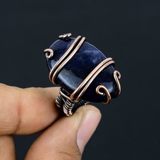 Sodalite Gemstone Copper Wire Wrap Jewelry Ring Size 6.5 X-Mas Gift Z022