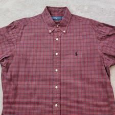 Polo Ralph Lauren Button Up Shirt Mens 16 34/35 Red Plaid Classic Fit Pony