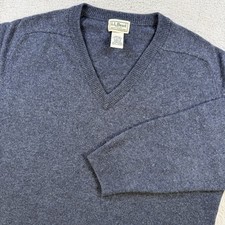 VTG LL Bean Sweater Mens Medium Blue 100 Lambs Wool V-Neck Lightweight Pullover