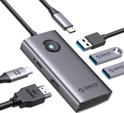 ORICO PW11-5P 5-in-1 USB C Dockingstation mit 4K HDMI 60W Power Delivery Grau