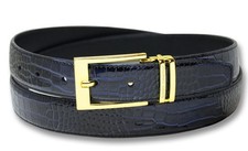 Biagio Croc Embossed NAVY BLUE Mens Bonded Leather Belt Gold-Tone Buckle sz 46
