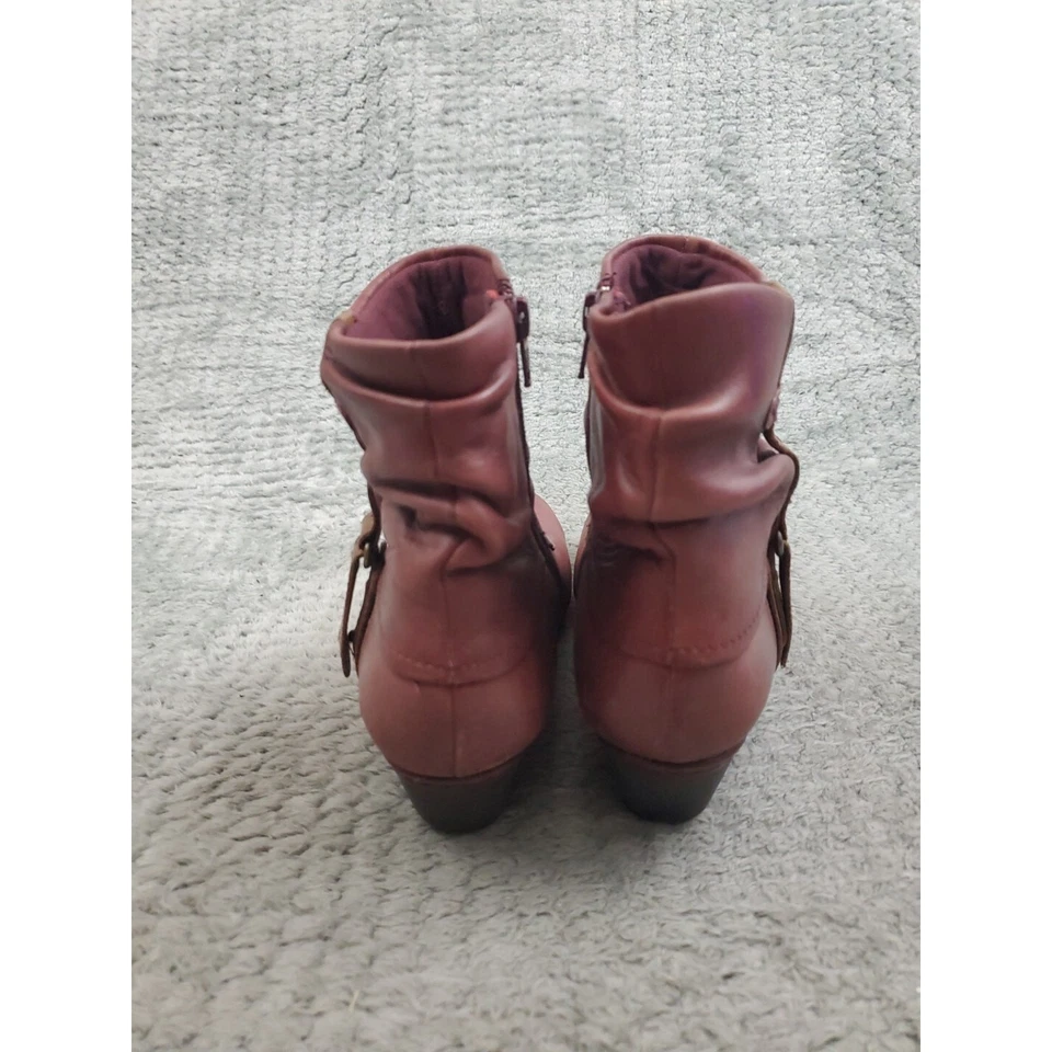 Cobb Hill Ruched Ankle Boots Womens 7.5 M Red Leather Side Zip Up Block Heel - Image 3 of 4