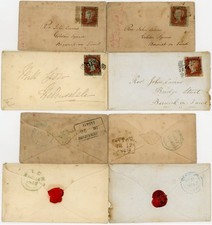 GB SCOTLAND QV PENNY RED IMPERFS 4 COVERS  COCKBURNSPATH + BERWICK + AYTON +WICK