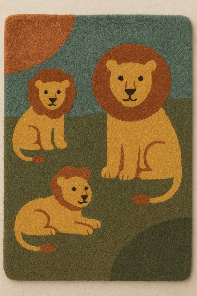 Handmade 5x8 Wool Kids Rug – Lion Animal Theme Hand Tufted Carpet for Playroom - Image 2 of 4
