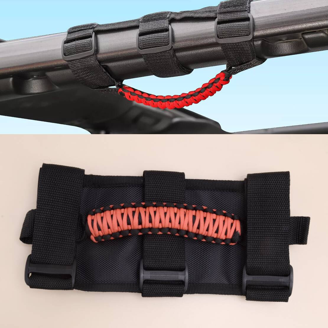 2-Pack Black Grab Handles For Jeep Wrangler - CJ, YJ, TJ, JK, JL - Velcro Mount 11 thumbnail image