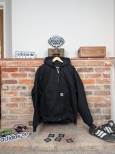 Carhartt Active Jacket Lined Canvas Workwear Coat Black Size XL Hood Zip 
