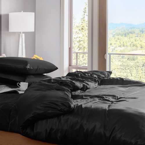 Luxury Satin Silk 6PCS Bedding Set - Duvet Cover, Fitted Sheet & 4 Pillowcases - Picture 26 of 158