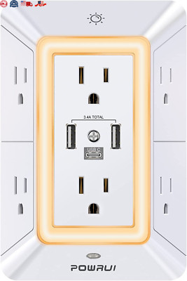 Multi Plug Outlet Surge Protector - POWRUI 6 Outlet Extender with 3 USB Ports (1